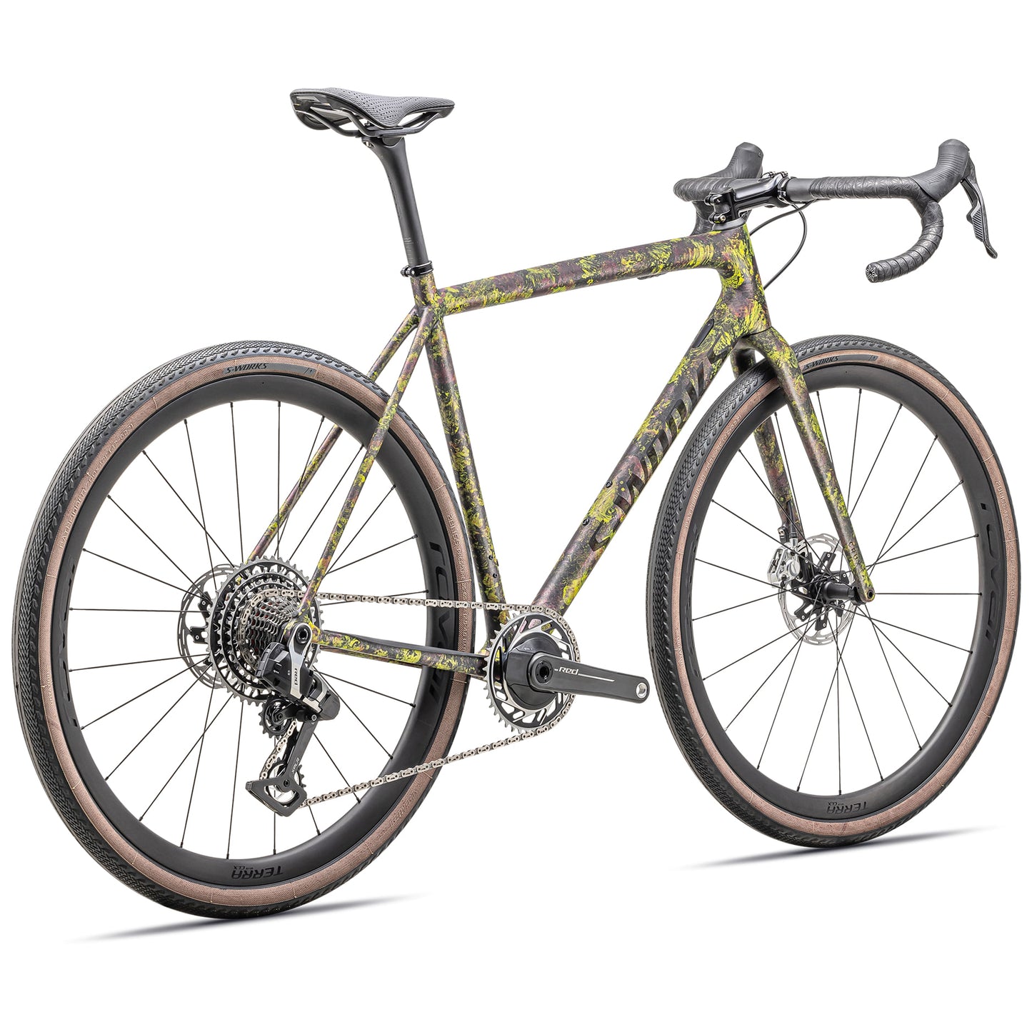 s-works 2025 crux ltd sram red xplr road bike-color-satin carbon/rebel pink tint + ion blurred impasto/gloss black tint
