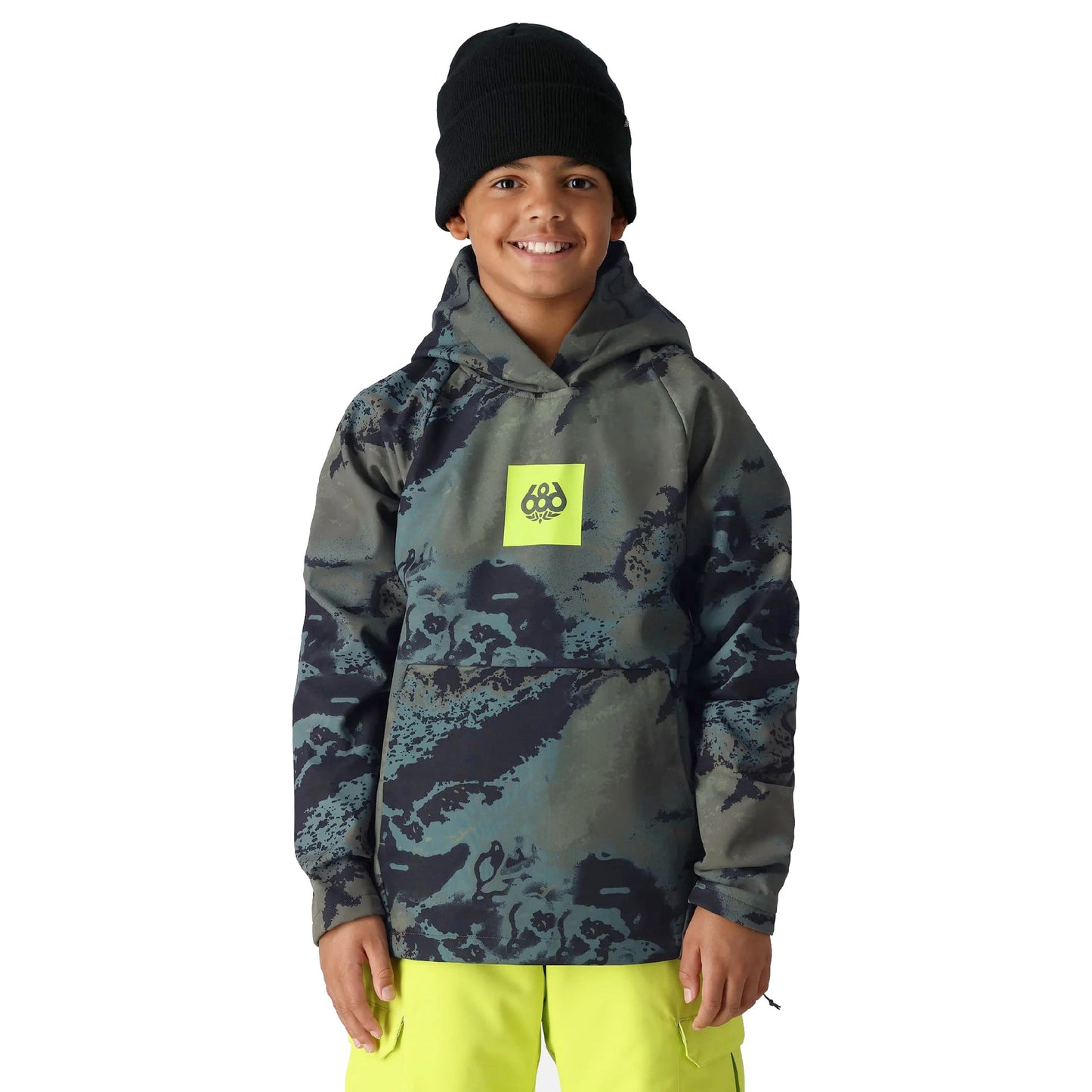 686 kids’ waterproof hoodie-color-cypress green hemisphere