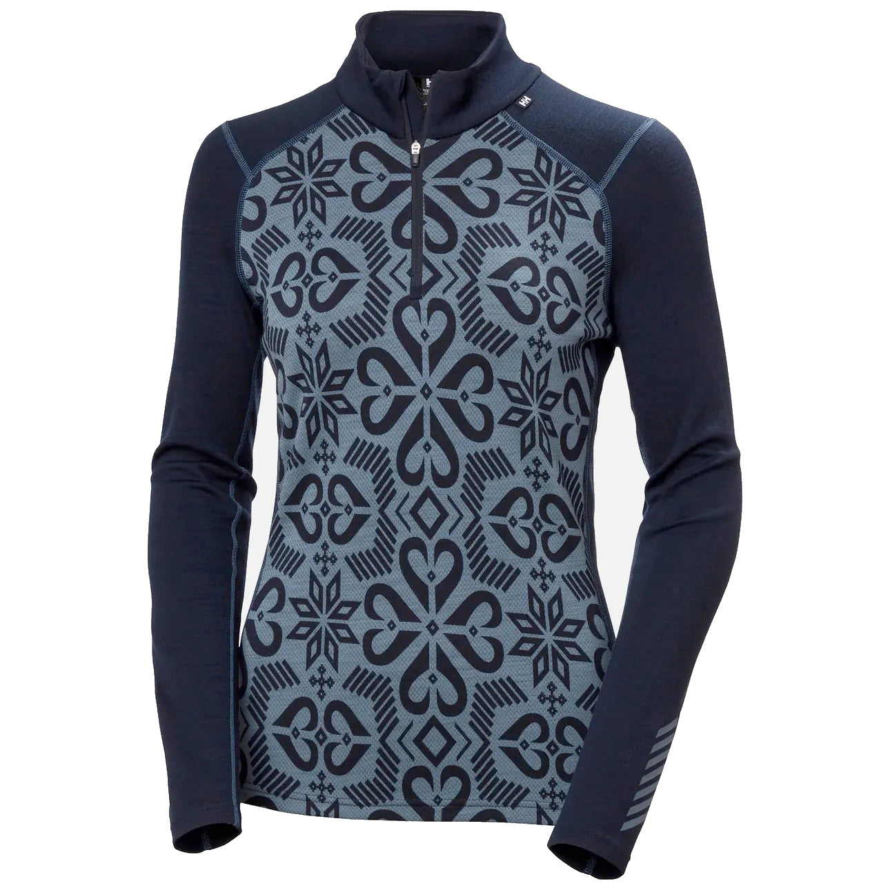 helly hansen lifa merino midweight graphic half-zip women’s base layer-color-navy nordic rose aop