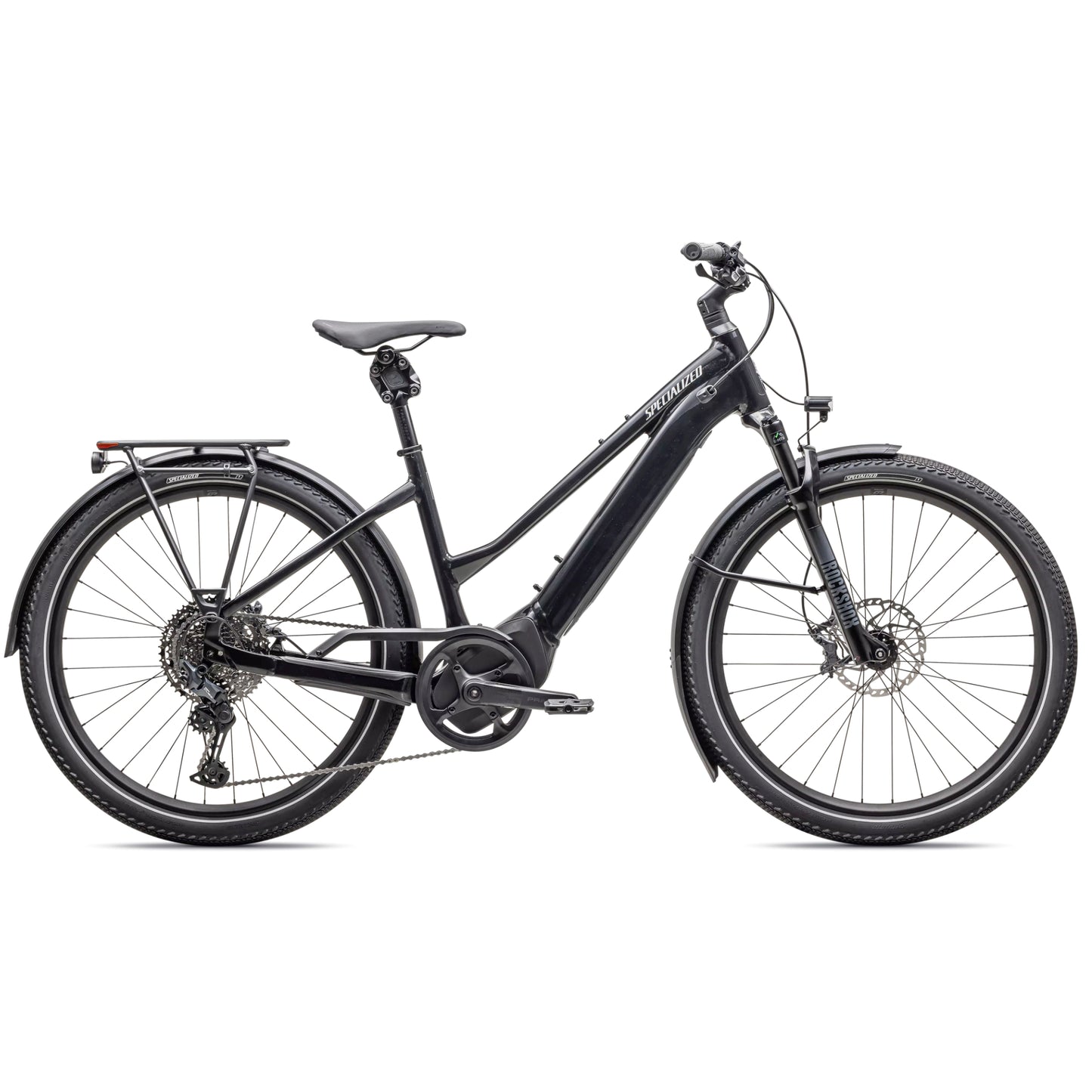 specialized 2025 turbo vado 5.0 step-through electric bike-color-gloss cast black/satin silver reflective