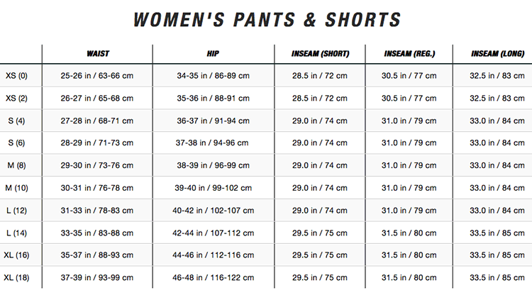 north face womens ski pants size chart
