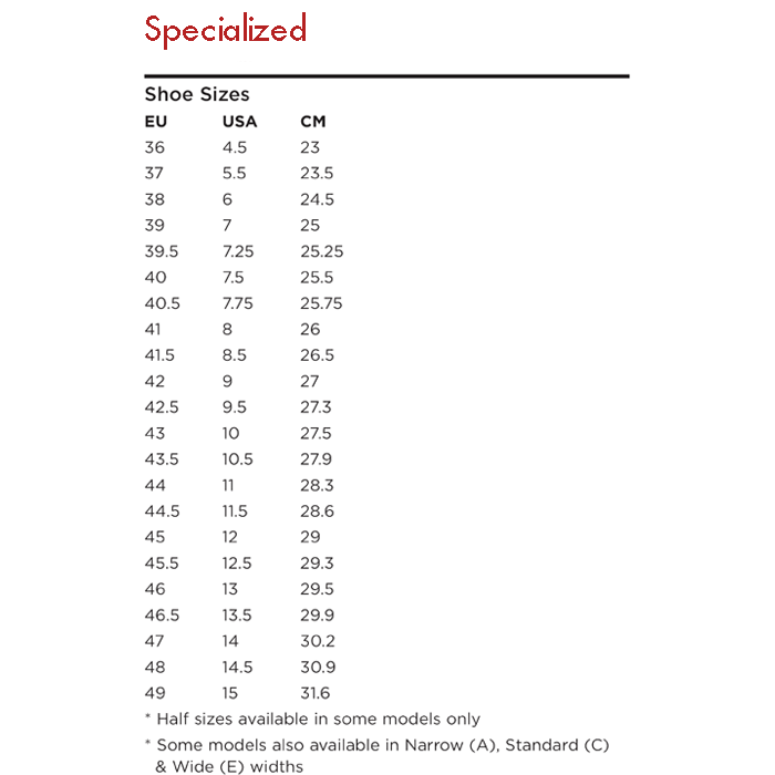 SPECIALIZED CYCLING SHOES SIZE CHART | vlr.eng.br