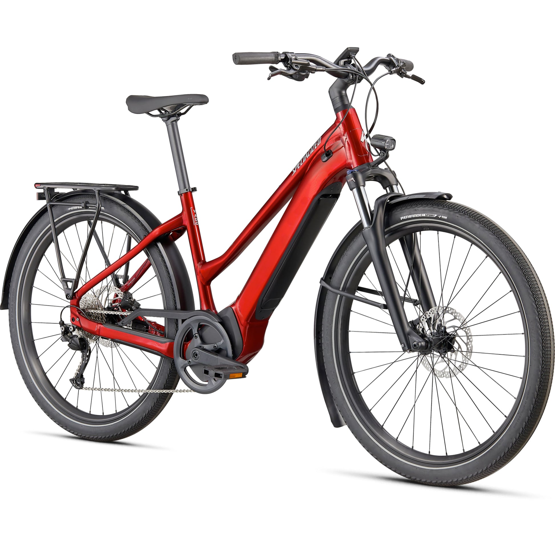 specialized 2023 turbo vado 3.0 step-through electric bike-color-red tint/silver reflective