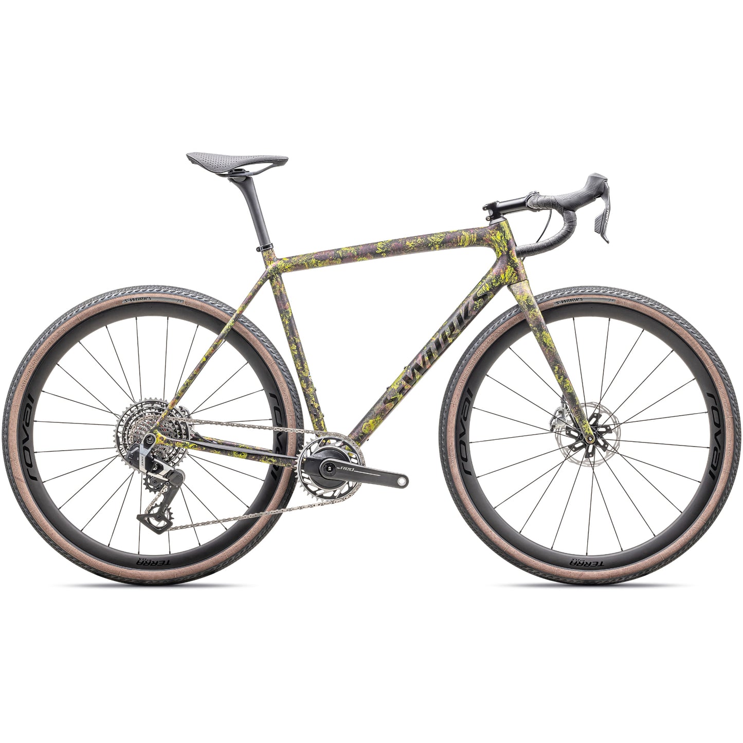 s-works 2025 crux ltd sram red xplr road bike-color-satin carbon/rebel pink tint + ion blurred impasto/gloss black tint