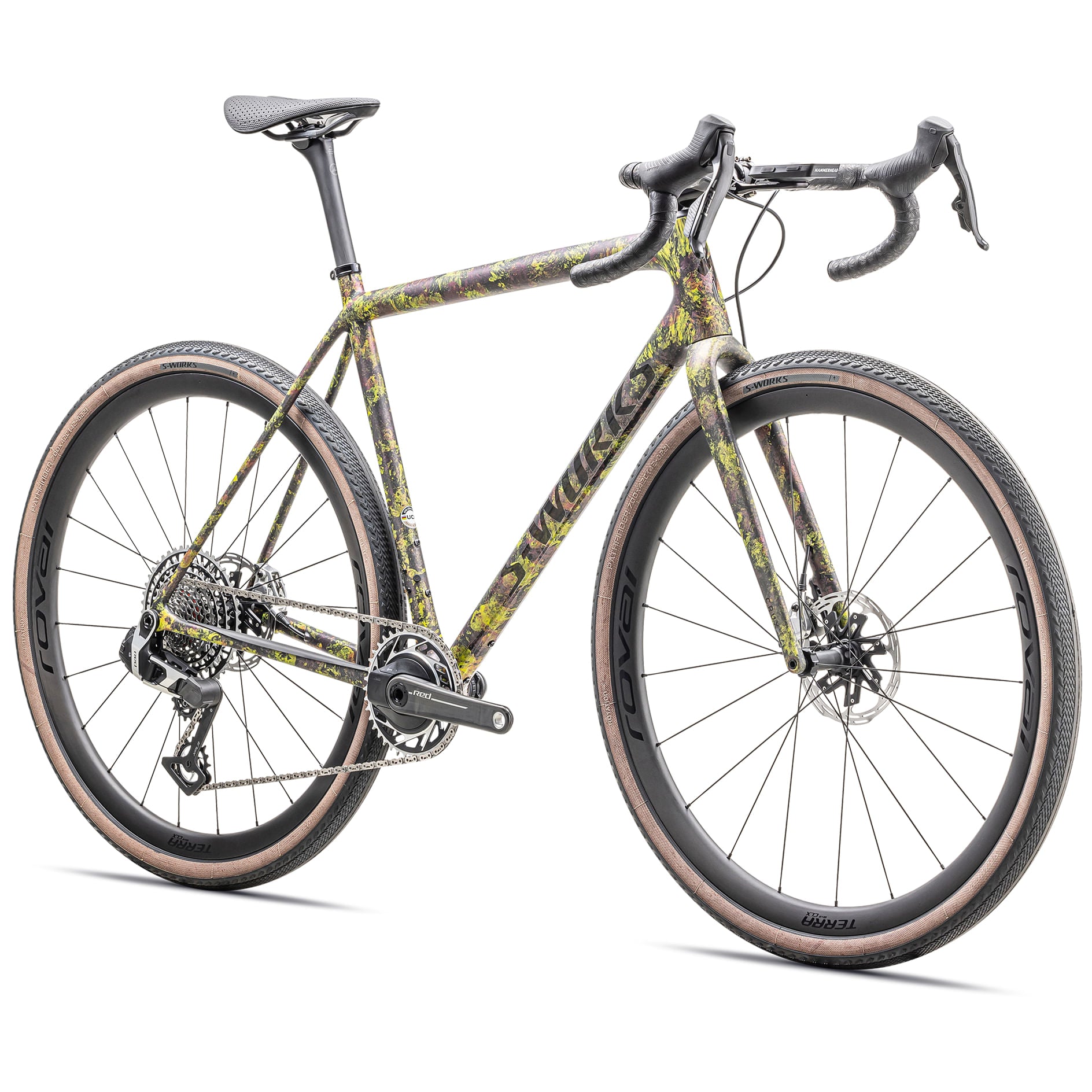 s-works 2025 crux ltd sram red xplr road bike-color-satin carbon/rebel pink tint + ion blurred impasto/gloss black tint