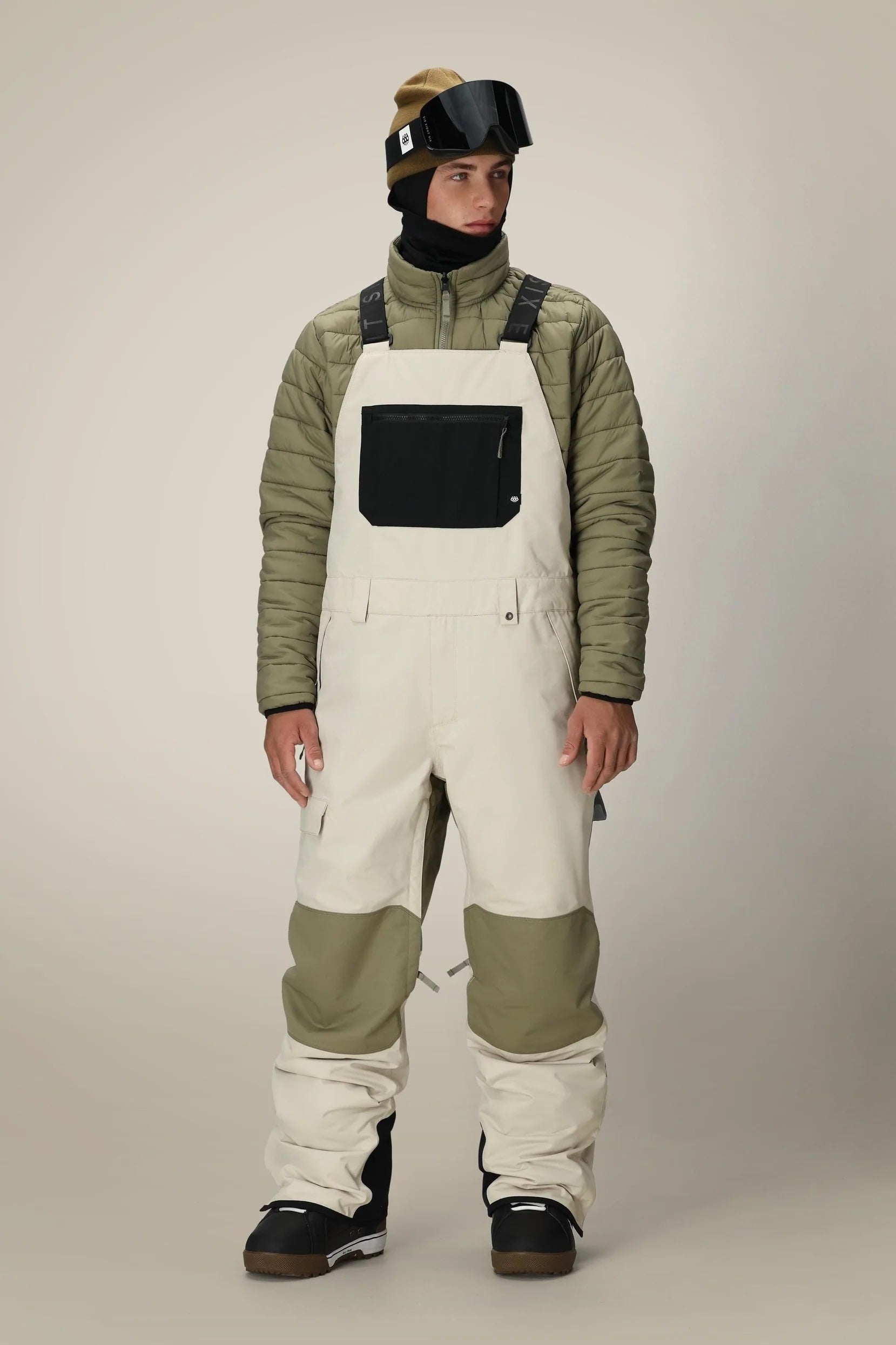 686 hot lap men’s insulated bib pants-color-limestone colorblock