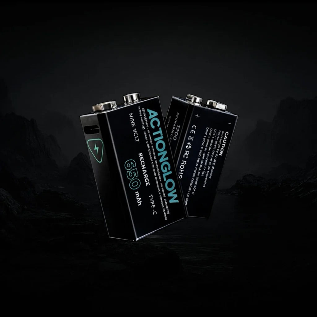ActionGlow Rechargeable 9V Battery 2 Pack 9 Volt Black
