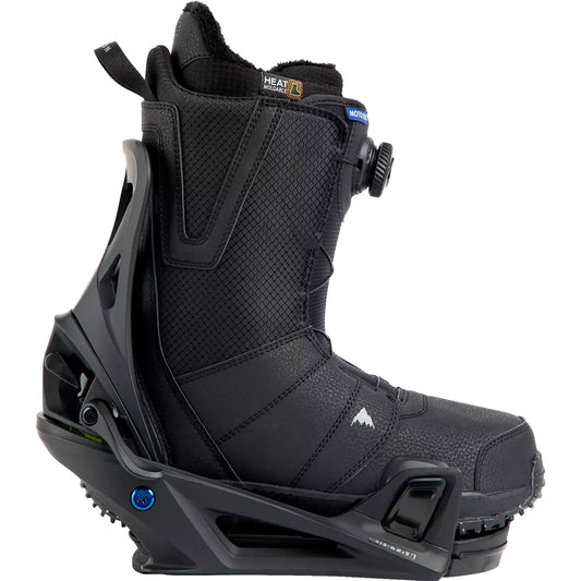 burton step on men’s snowboard boot and binding package