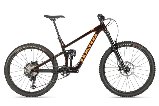 haro greer alloy 1 full suspension mountain bike-color-gloss cedar brown / orange