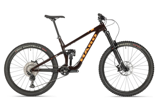haro greer alloy 2 full suspension mountain bike-color-gloss cedar brown / orange