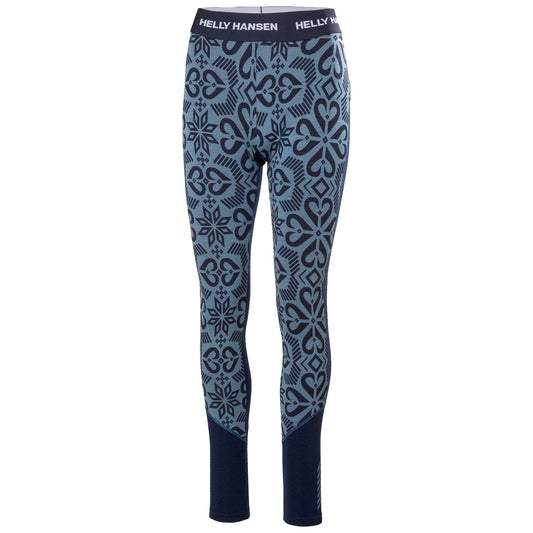 helly hansen lifa merino midweight graphic women’s base layer pants-color-navy nordic rose aop
