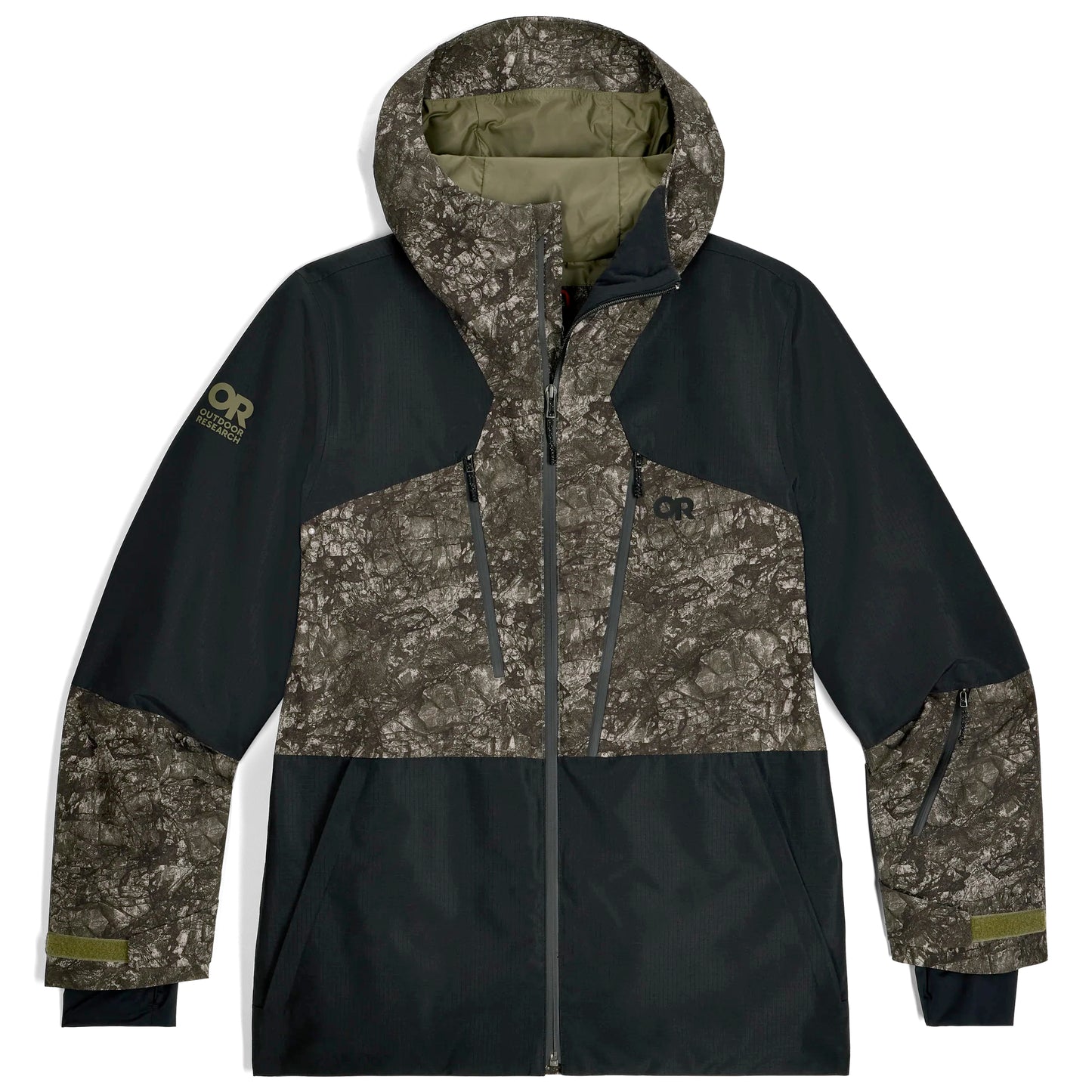 outdoor research powderverse men’s jacket-color-ranger green granite print/black