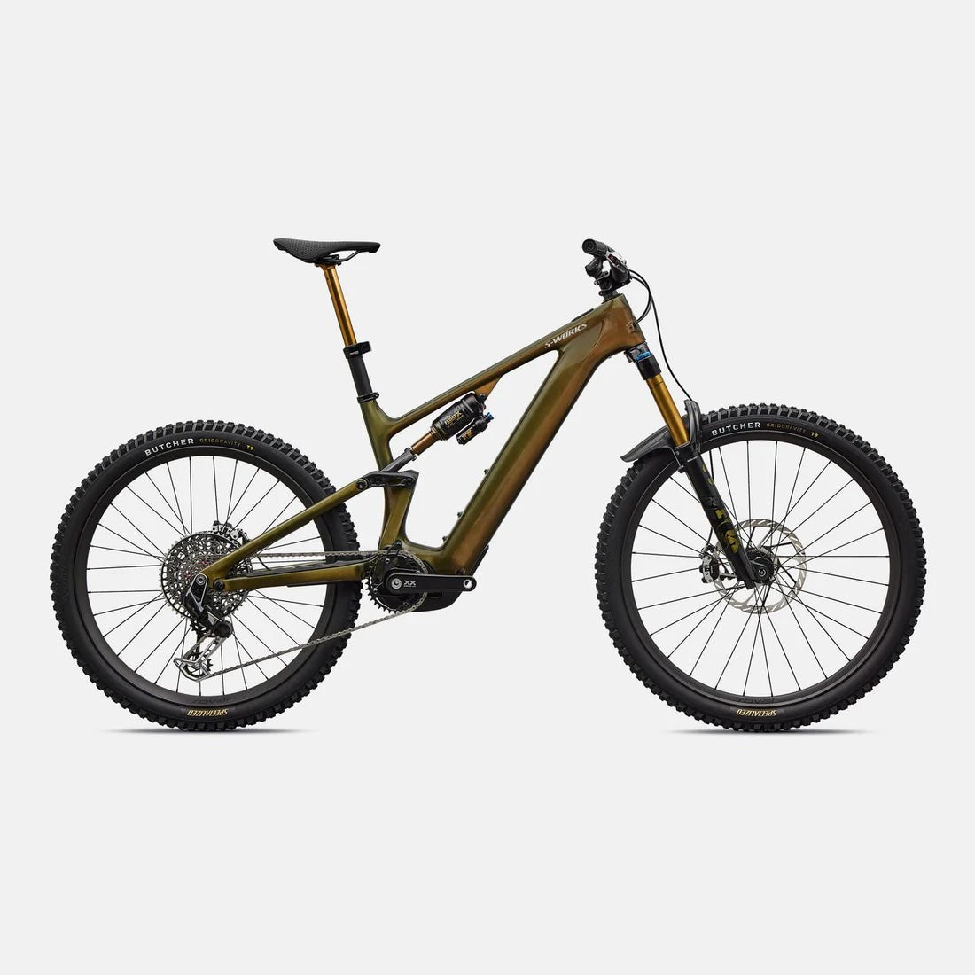 s-works 2025 turbo levo 4 electric mountain bike-color-gloss laurel green / burnt gold / chrome