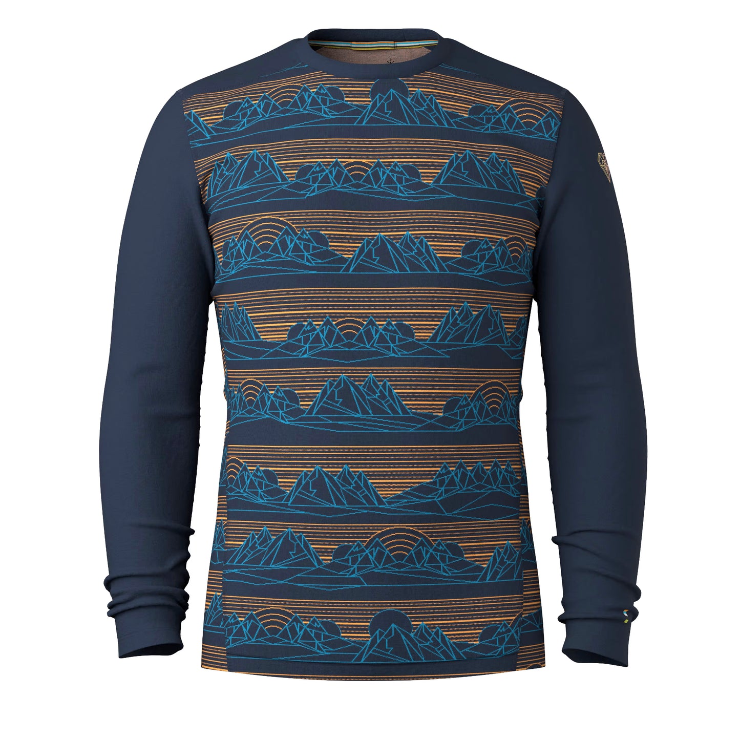 smartwool men's classic thermal merino base layer crew-color-deep navy geo peaks