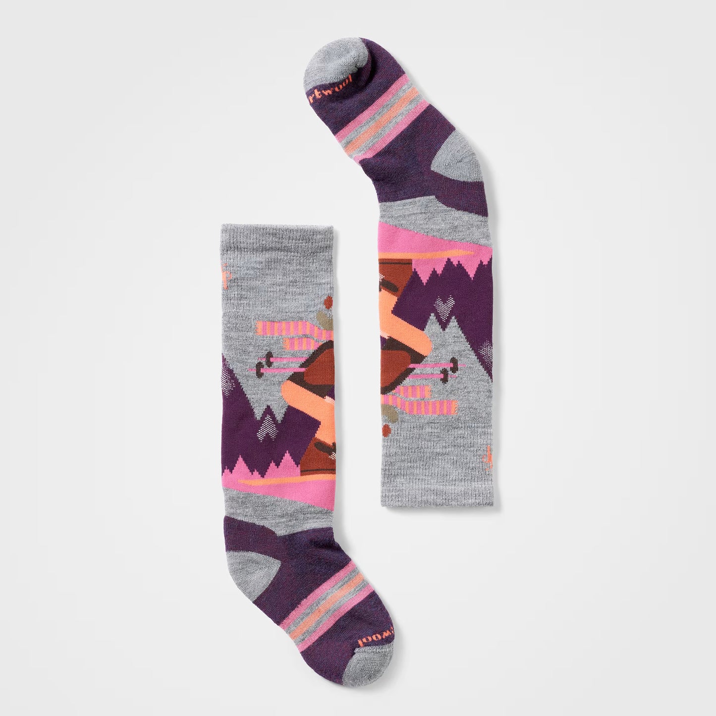 smartwool wintersport full cushion mountain moose pattern over the calf kids’ socks-color-light gray-pink