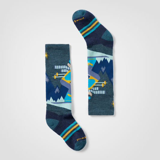 smartwool wintersport full cushion mountain moose pattern over the calf kids’ socks-color-twilight blue