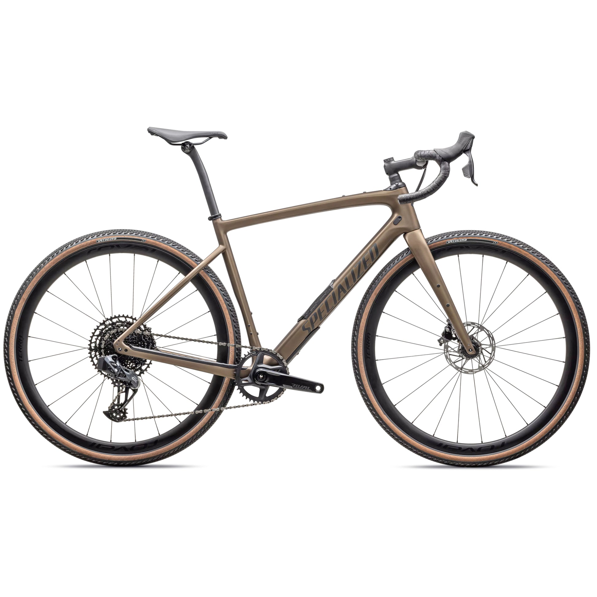 specialized 2025 diverge expert carbon road bike-color-satin burnt gold metallic / black liquid metal