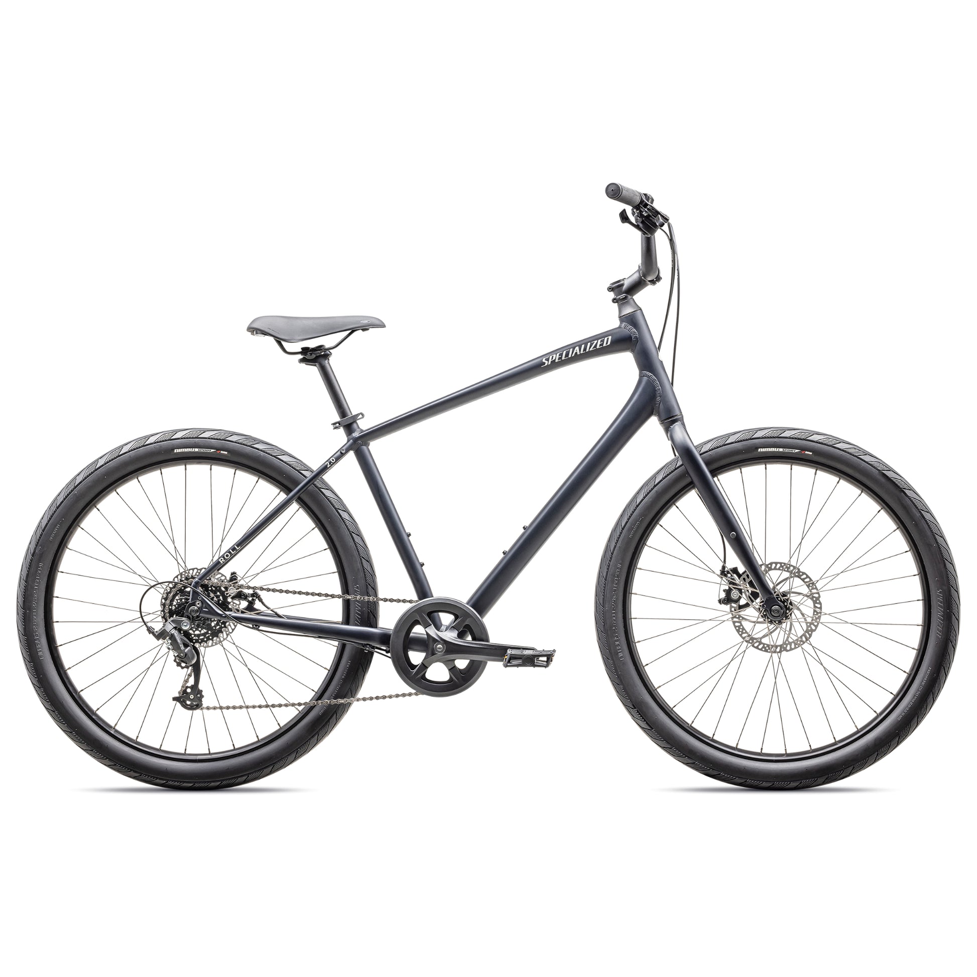 specialized 2025 roll 2.0 comfort bike-color-satin dark navy / satine dune white reflective