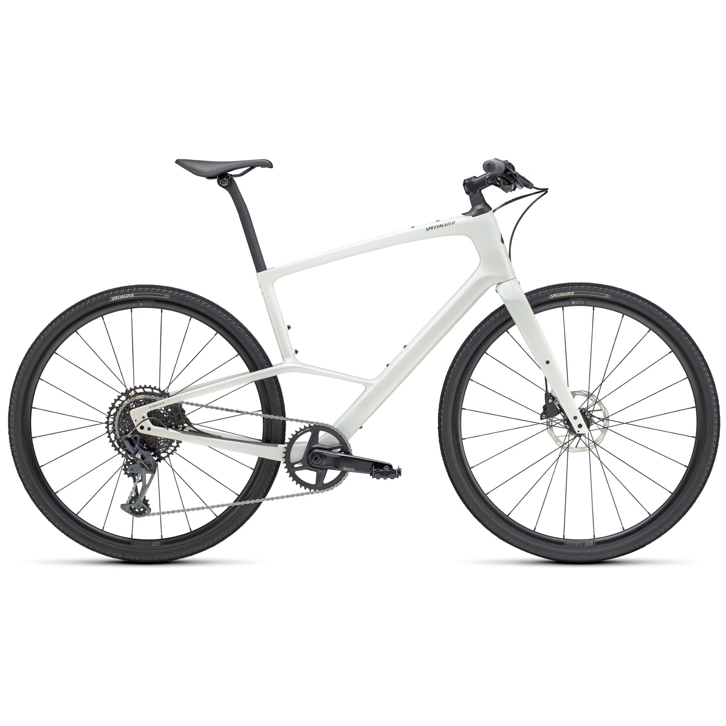 specialized 2025 sirrus x 6.0 flat bar road bike-color-gloss dune white/obsidian fade reflective