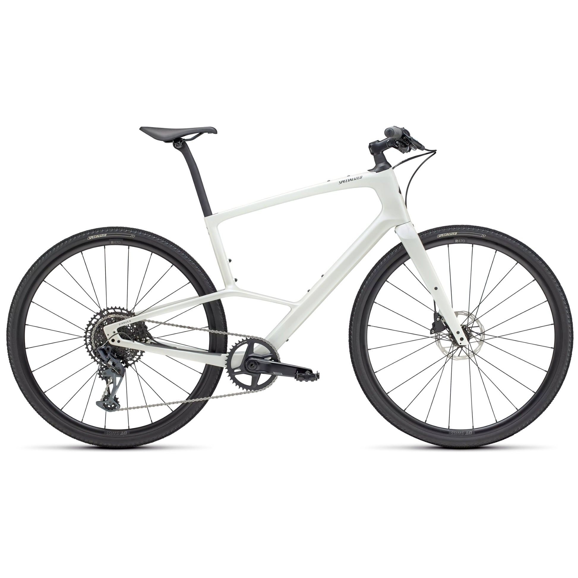 specialized 2025 sirrus x 6.0 flat bar road bike-color-gloss dune white/obsidian fade reflective