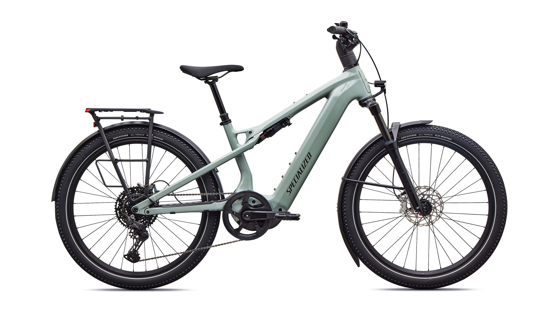 specialized turbo vado 3 x 4.0 full suspension electric bike-color-gloss agave grey / oak green metallic / brushed chrome decal