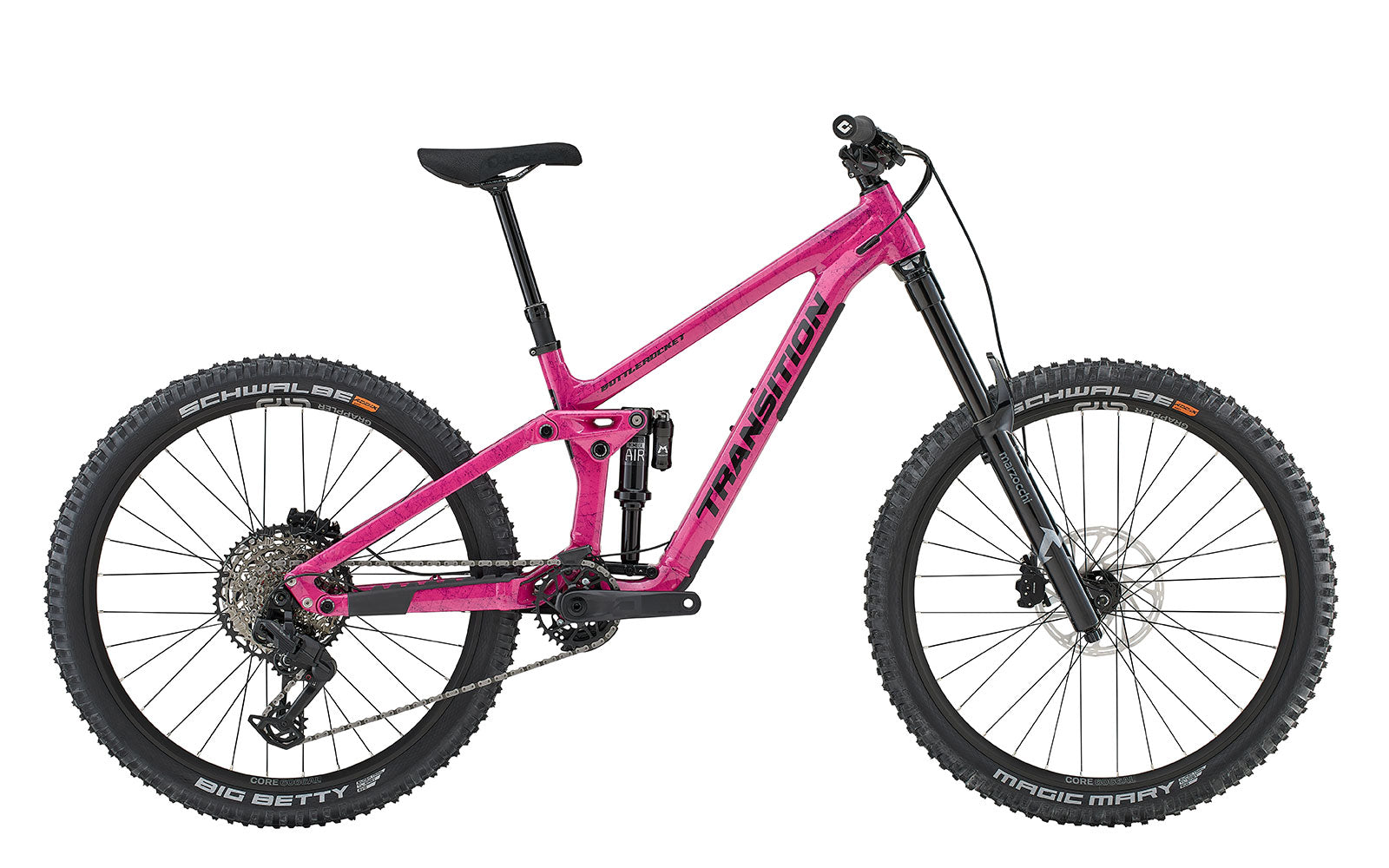 transition bottlerocket singlecrown full suspension mountain bike-color-disco flamingo